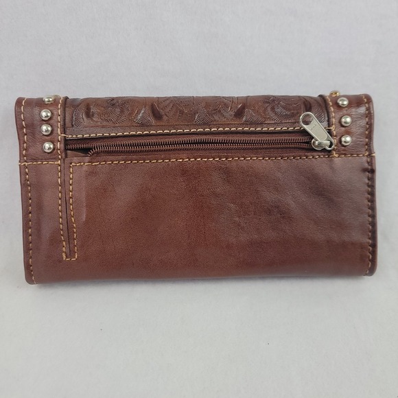 NWT American West Tooled Leather Wallet Brown 7" Snap Closure Western Design VTG - Picture 12 of 16